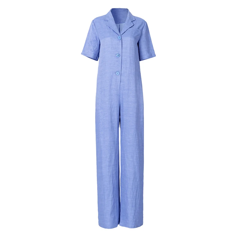 

[EAM] Loose Fit Women Blue Long Wide Leg Jumpsuit New High Waist Pocket Stitch Pants Fashion Tide Spring Autumn 2021 1W847