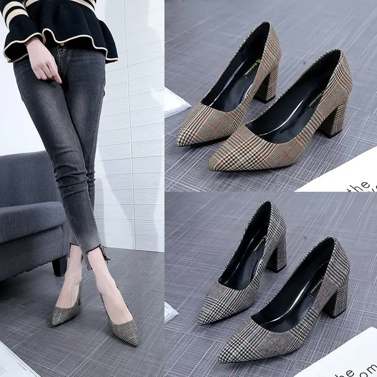 Обувь для работы на высоком квадратном каблуке Цвет Черный Женская обувь с