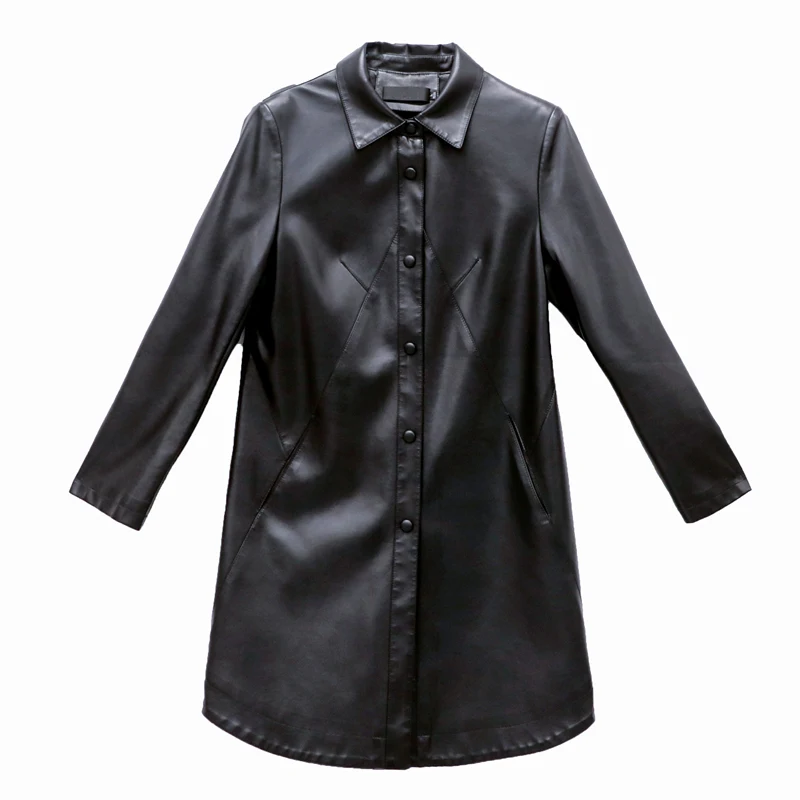 Высококачественная длинная куртка из искусственной кожи женская зимняя осенняя