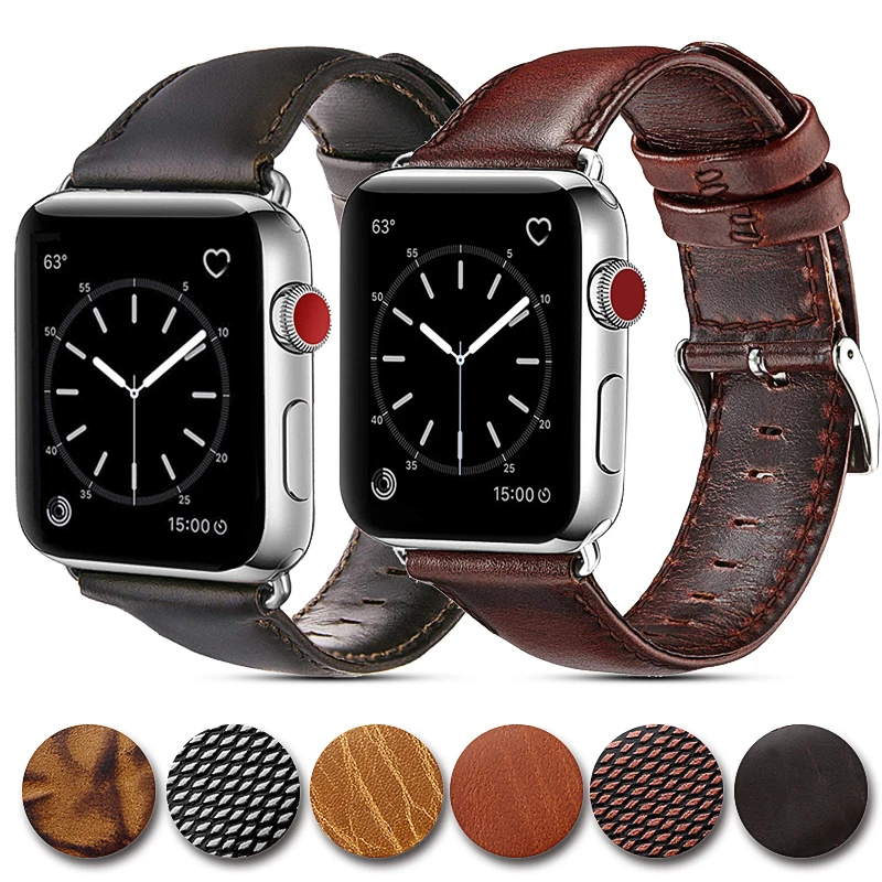 Ремешок из натуральной кожи для Apple Watch 42 мм 38 мм браслет с ретро текстурой Crazy Horse для iWatch все версии коричневый