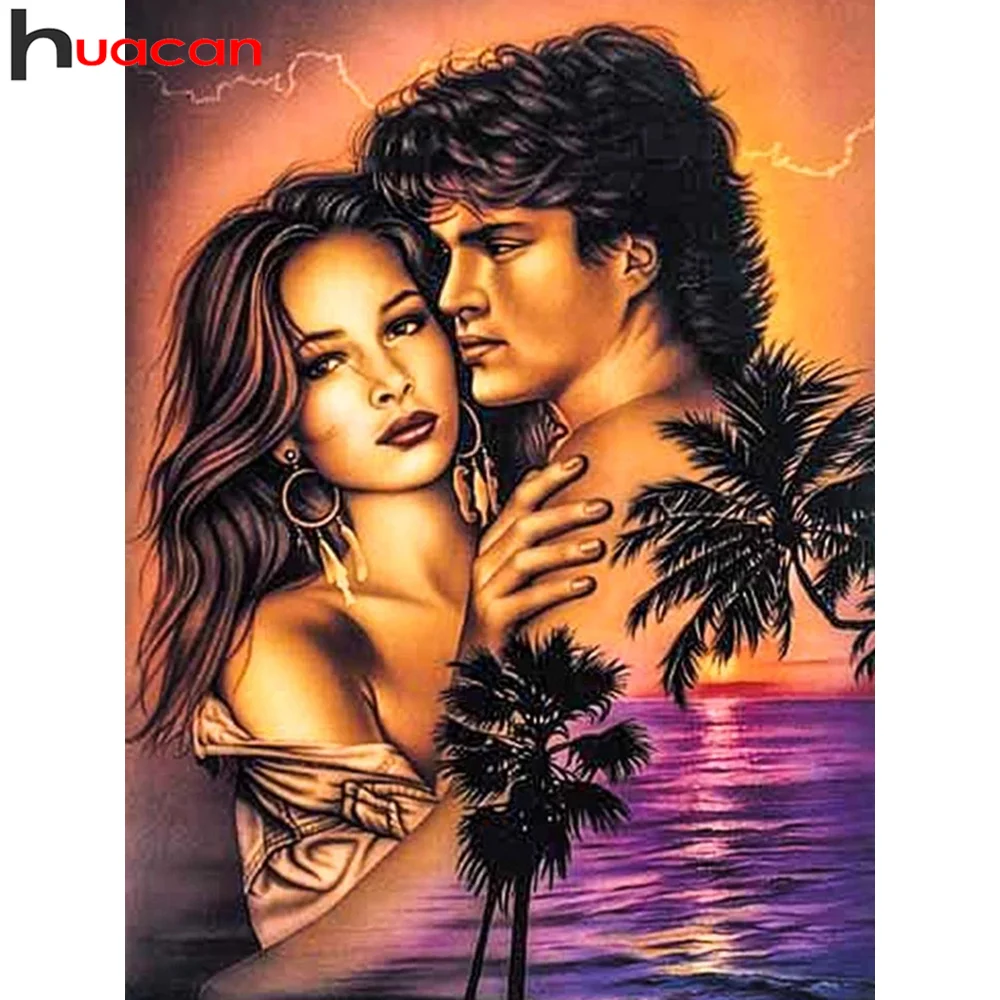 

Huacan Diamond Painting Full Drill Couple Portrait Square/round Diamond Embroidery Woman Sea Mosaic Wall Sticker