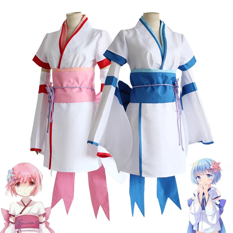Re: жизнь в другом мире от Zero Kara Hajimeru Isekai Seikatsu Косплей Rem кимоно из Ram Maid Костюм