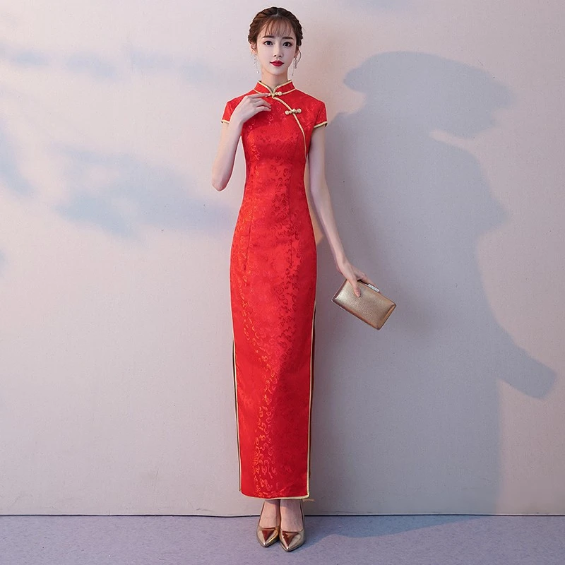 Сексуальное китайское платье Ципао женское длинное свадебное красное Cheongsam кружевное платье Восточный стиль платья традиционное вечернее платье