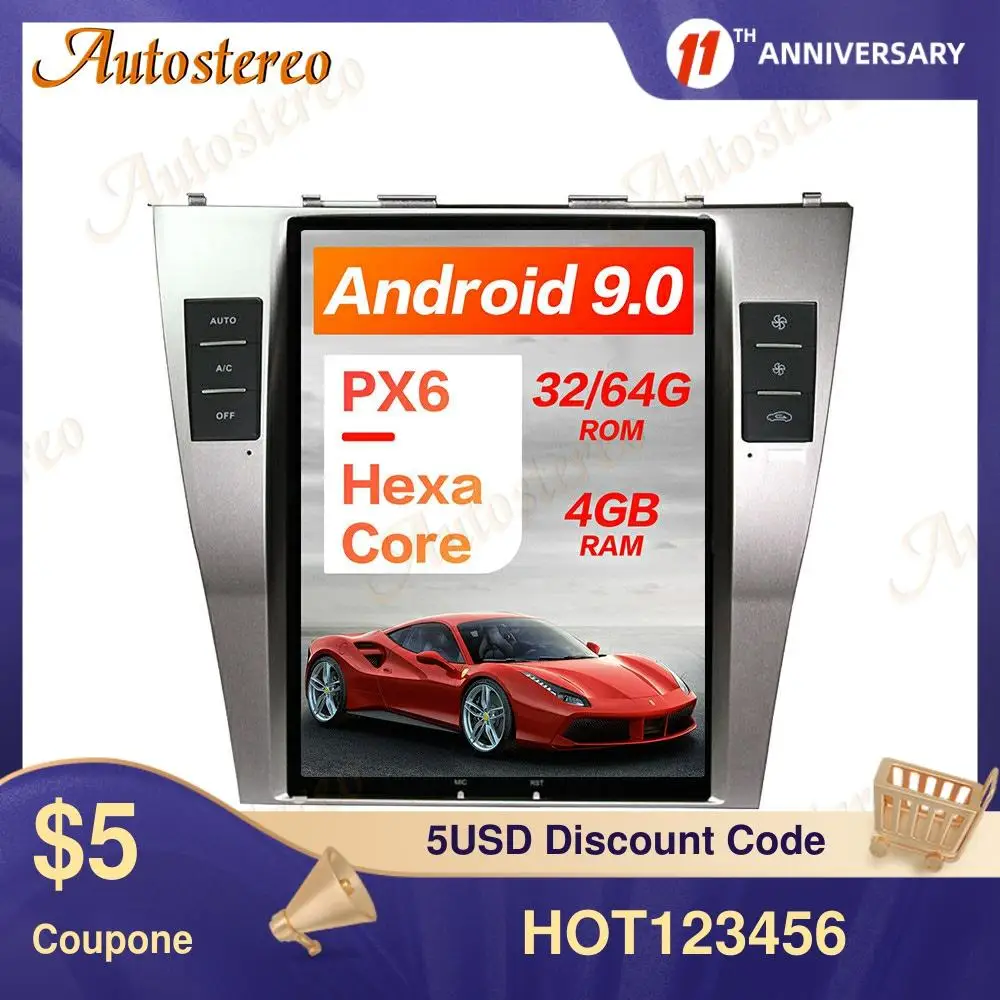 

Tesla Style Android 9.0 PX6 Car GPS Navigation For Toyota Camry Aurion 2012- 2016 Stereo Head unit Multimedia Player Carplay DSP