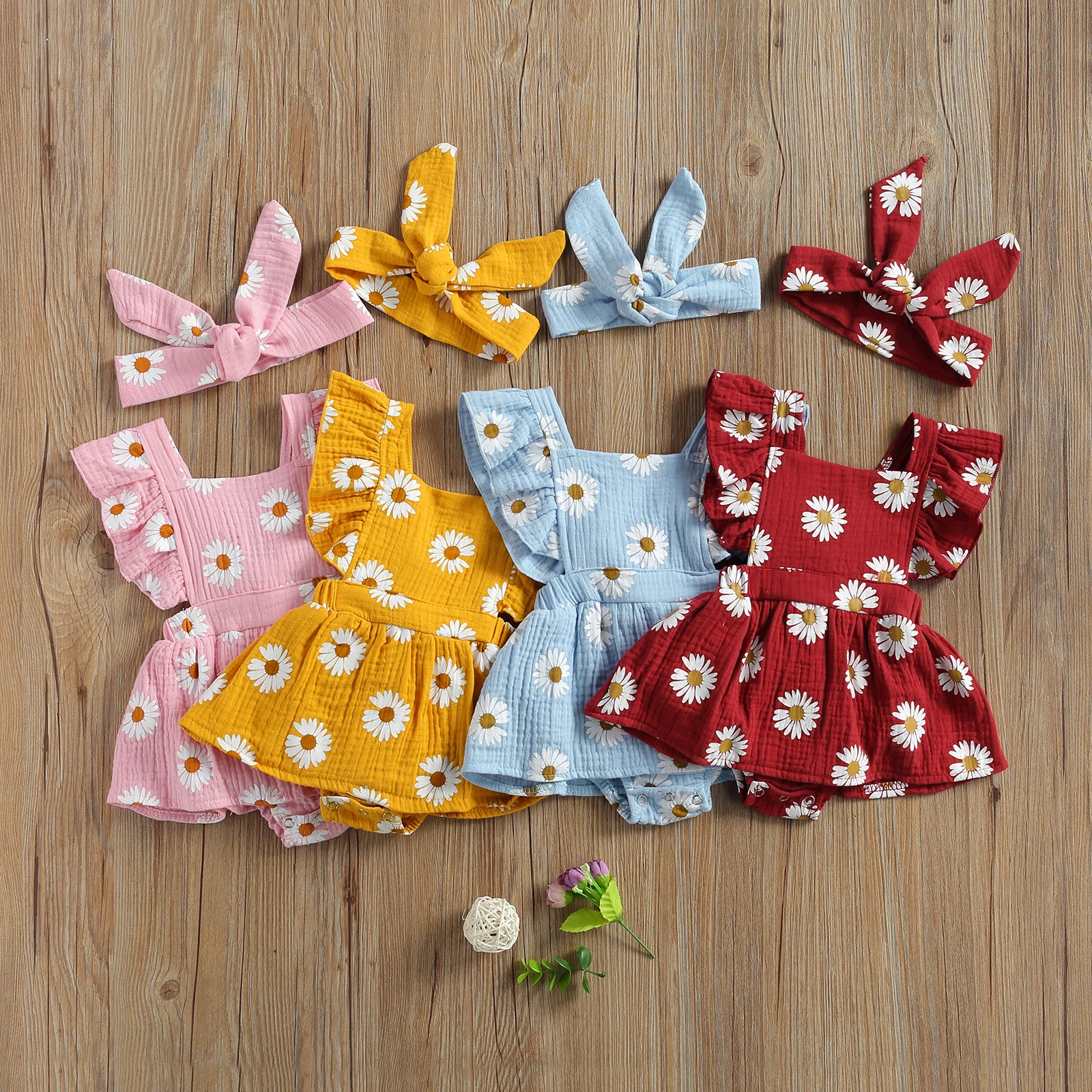 Комбинезоны для новорожденных девочек с цветочным принтом ромашки юбки повязкой