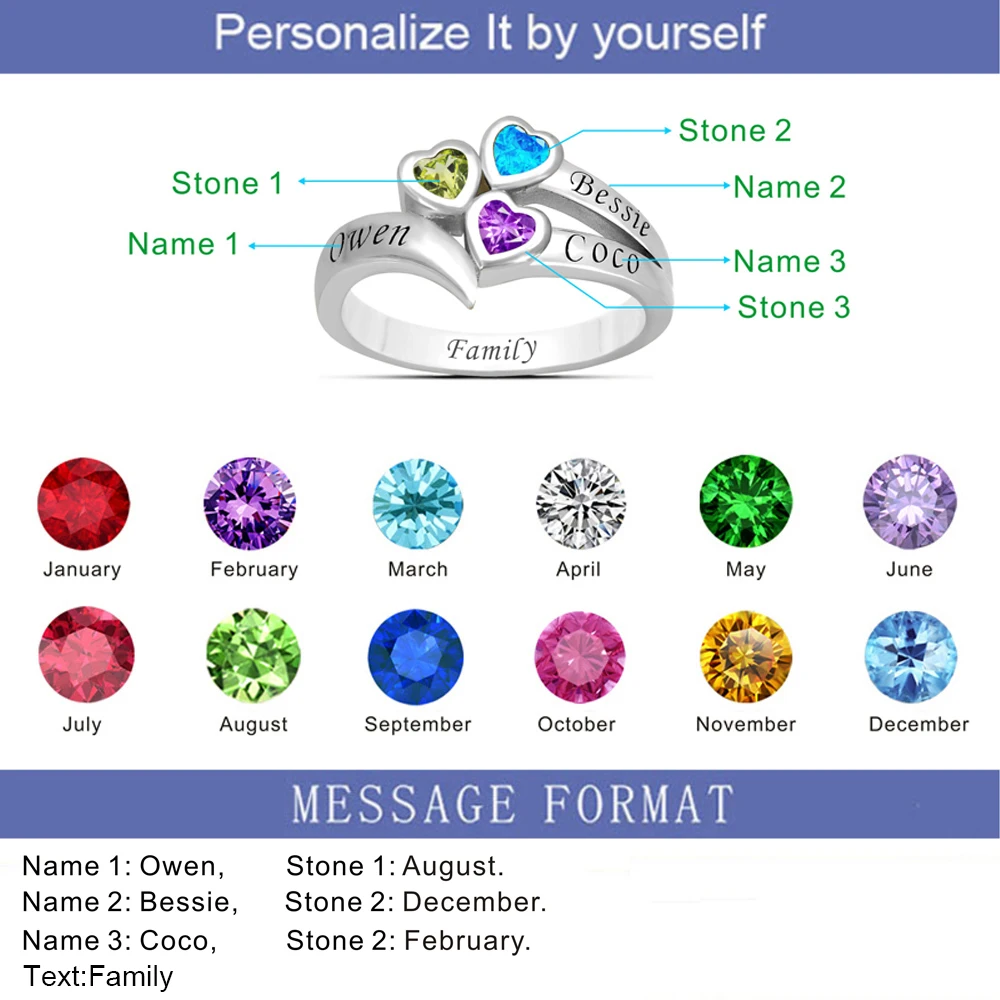 Кольца AIJAJA с камнями по месяцу рождения На заказ из стерлингового серебра 3