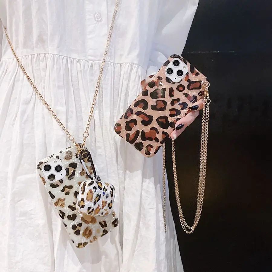 

Leopard Crossbody Necklace Lanyard Chain Soft Case for iPhone 12 Pro Max MiNi 11 Pro Max XR X XS Max 7 8 Plus 6 S SE 2020 Cover