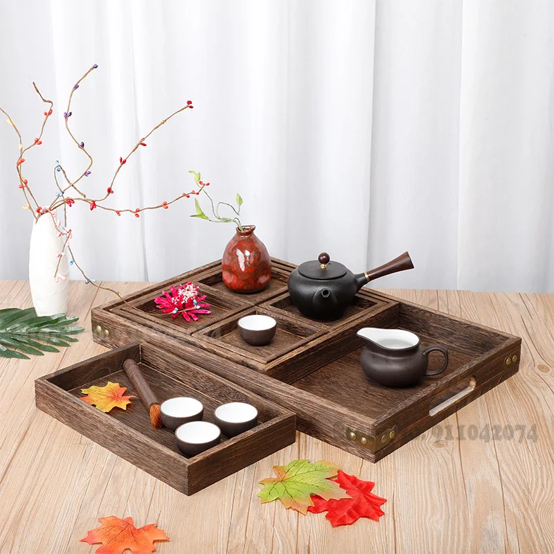 

7 In 1 Natural Chinese Wood Tea Tray Set Square Combination Fruit Tray Durable Snack Storage Plate High Quality Home Decor