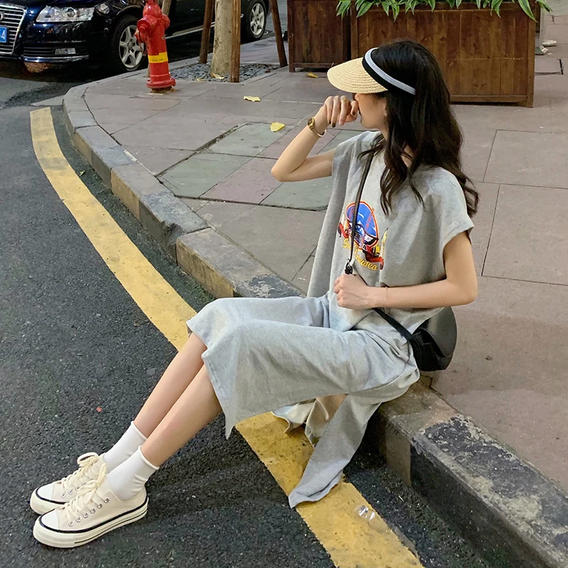 

Midi Sundress Summer Dress for Women Casual Clothes Party Clothing Sexy Streetwear Beach Tank Top Split Dress Korean 2021