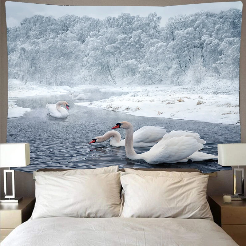 Животное лес река пейзаж лодка дешевый гобелен искусство Психоделическое