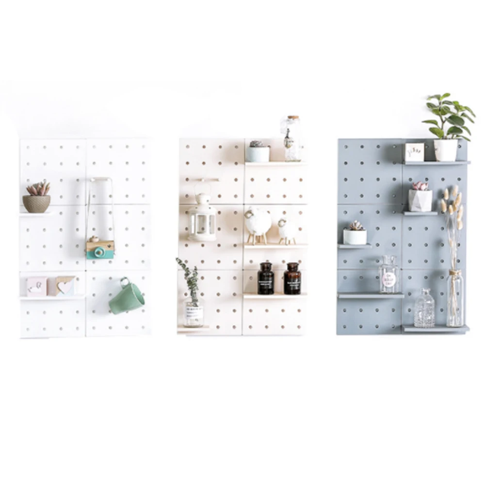 

Wall-Mounted Plate Storage Rack Plastic Hole Board Home Organizer Wall Deco Living Room Kitchen Bedroom Partition Shelf