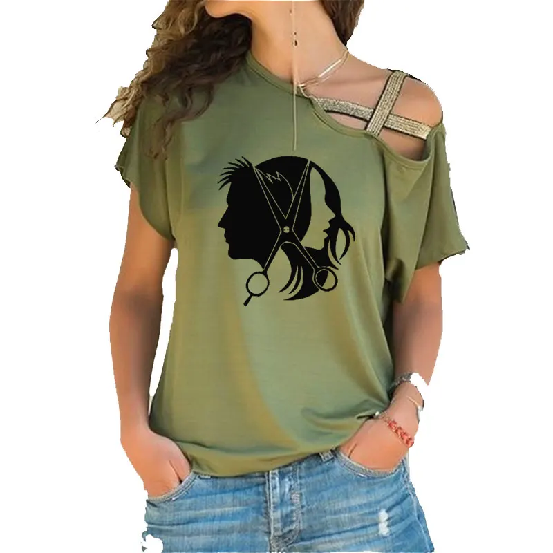 Салон красоты ножницы для волос прическа принт футболка летняя женская хлопок