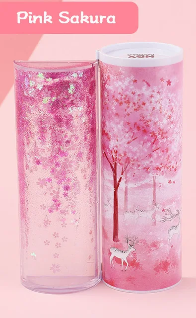 Pink Sakura Настольные канцелярские принадлежности для школы пенал калькулятор зеркало Kawaii прозрачный многофункциональный карандаш коробка Nbx Розовый двусторонний - Цвет: Pink Sakura