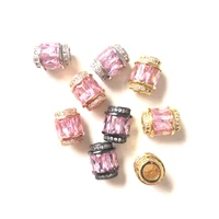 10pcs 9 5x12mm pink zirconia paved hole spacers beads for women necklaces girl bracelets earrings making waist accessory supply