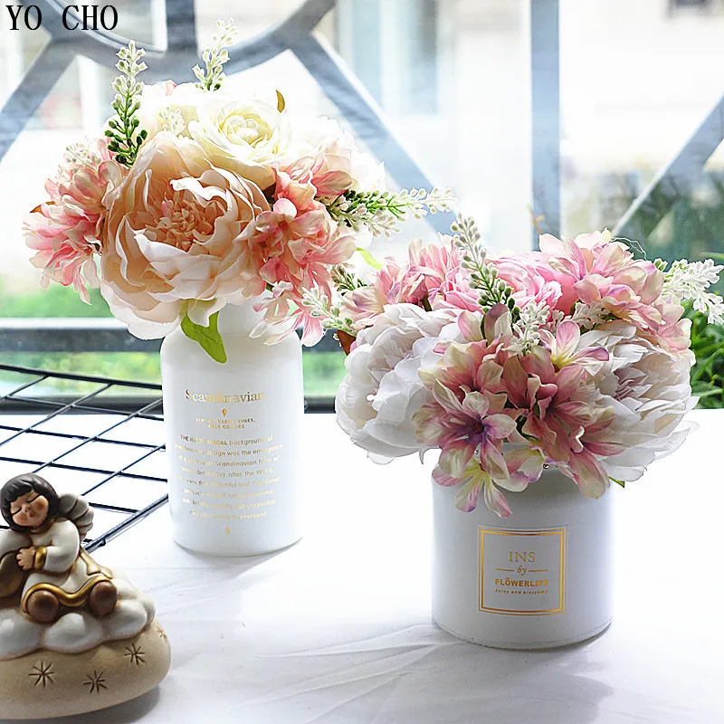 Букет из искусственных роз YO CHO Шелковая Роза пион фиолетовый букет для невесты и