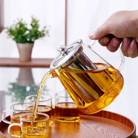 heat resistant glass teapot with stainless steel infuser heated container tea pot good clear kettle square filter baskets