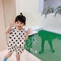 baby girl set summer new big dot print short sleeve t shirts elastic waist shorts cute girls two pieces suits children clothes