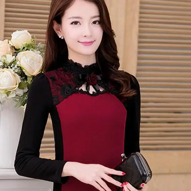 Базовые Рубашки Блузки отвесные хит для женщин осень зима приталенный Parchwork