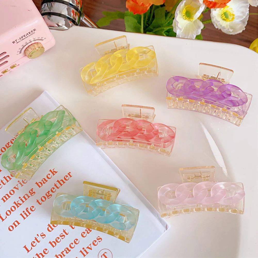 

Hair Accessories Korean Matte Candy Color Fashion Gift Chain Acrylic Hair Claw Crab Clip Ponytail Holder