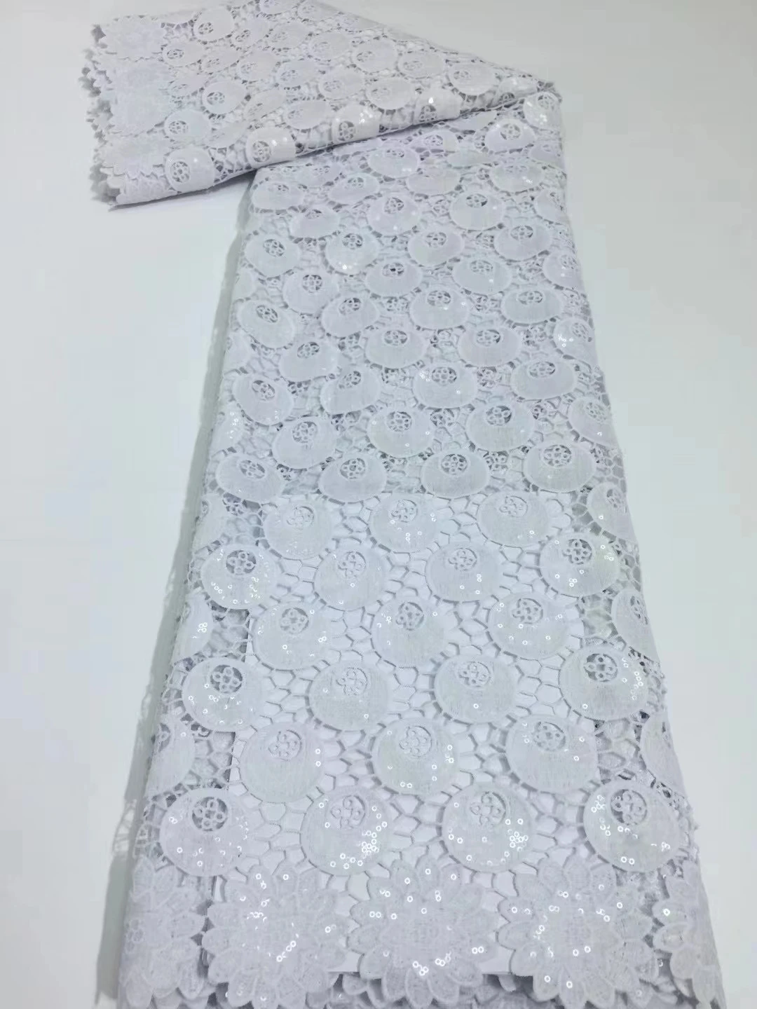 

2021 High Quality Lace African Guipure Lace Fabric Sequins French Water Soluble Cord Lace Fabric For Nigerian Wedding Party