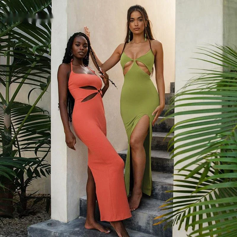 Женское летнее платье макси на бретельках с открытыми плечами|Женские платья| |