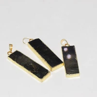new style gold bezel long rectangle natural stone point pendant female 2019 deep grey labradorite pendant for women accessories