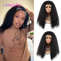 african american women natural black 22 inch headband synthetic hair afro black curly wig made headband wig natural color