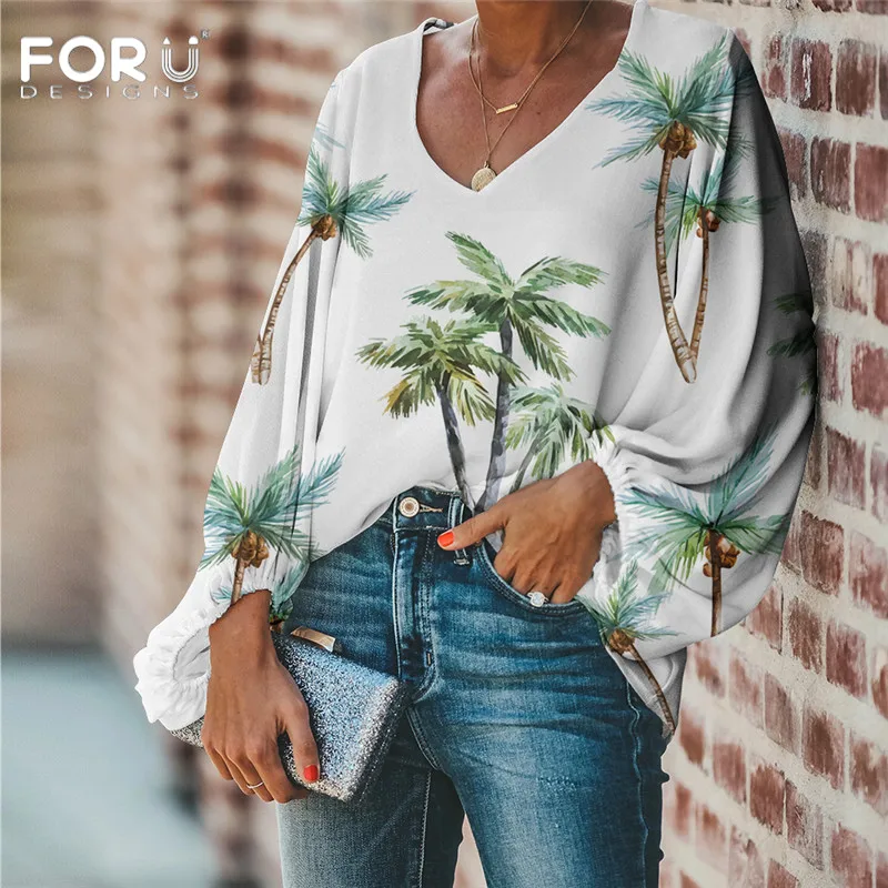 FORUDESIGNS/Harajuku стильная блузка с тропическим рисунком пальмы 2020 Повседневная