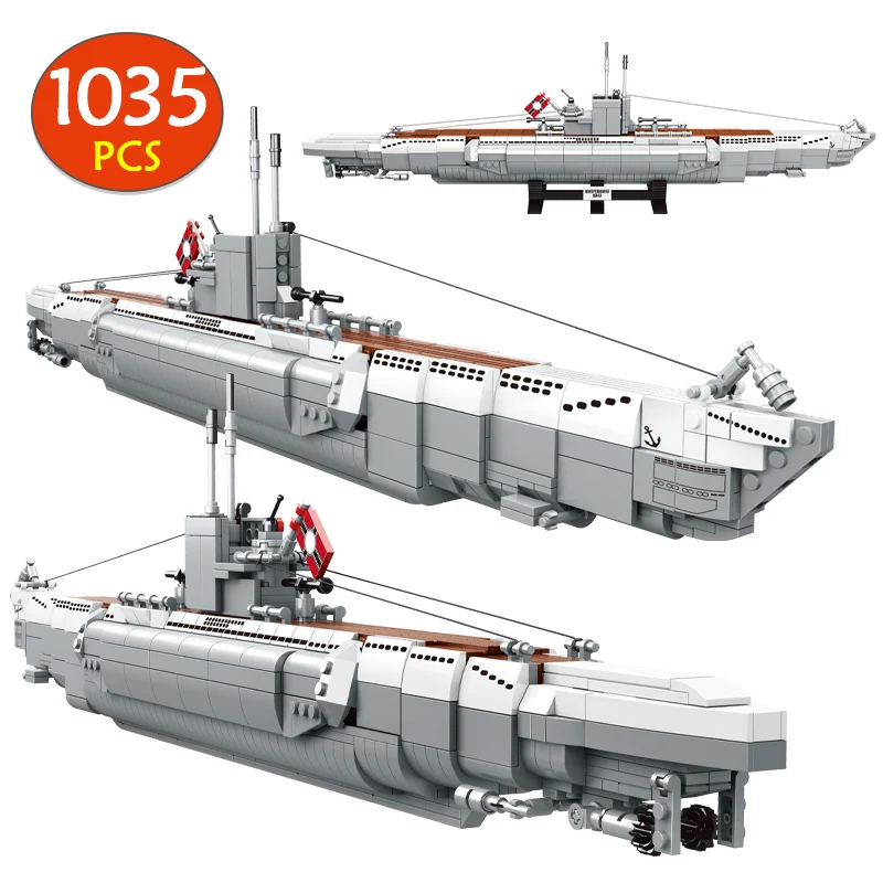 

1035pcs City Military U48 Submarine Ship Building Blocks Technical WW2 Weapon Navy Battleship Bricks Toys For Boys Gifts
