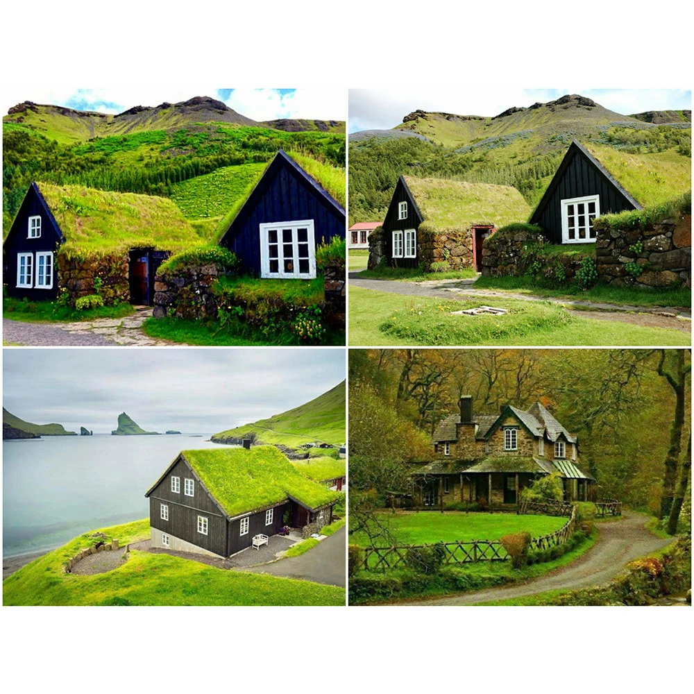 

Square DIY 5D Round Diamond Embroidery House Cross Stitch Seaside Mosaic Stitch Grassland Home Decoration