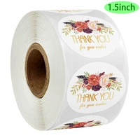 500pcsroll 1 5inch floral with gold foil thank you for your orderstickers for gift package seal labels stationery sticker