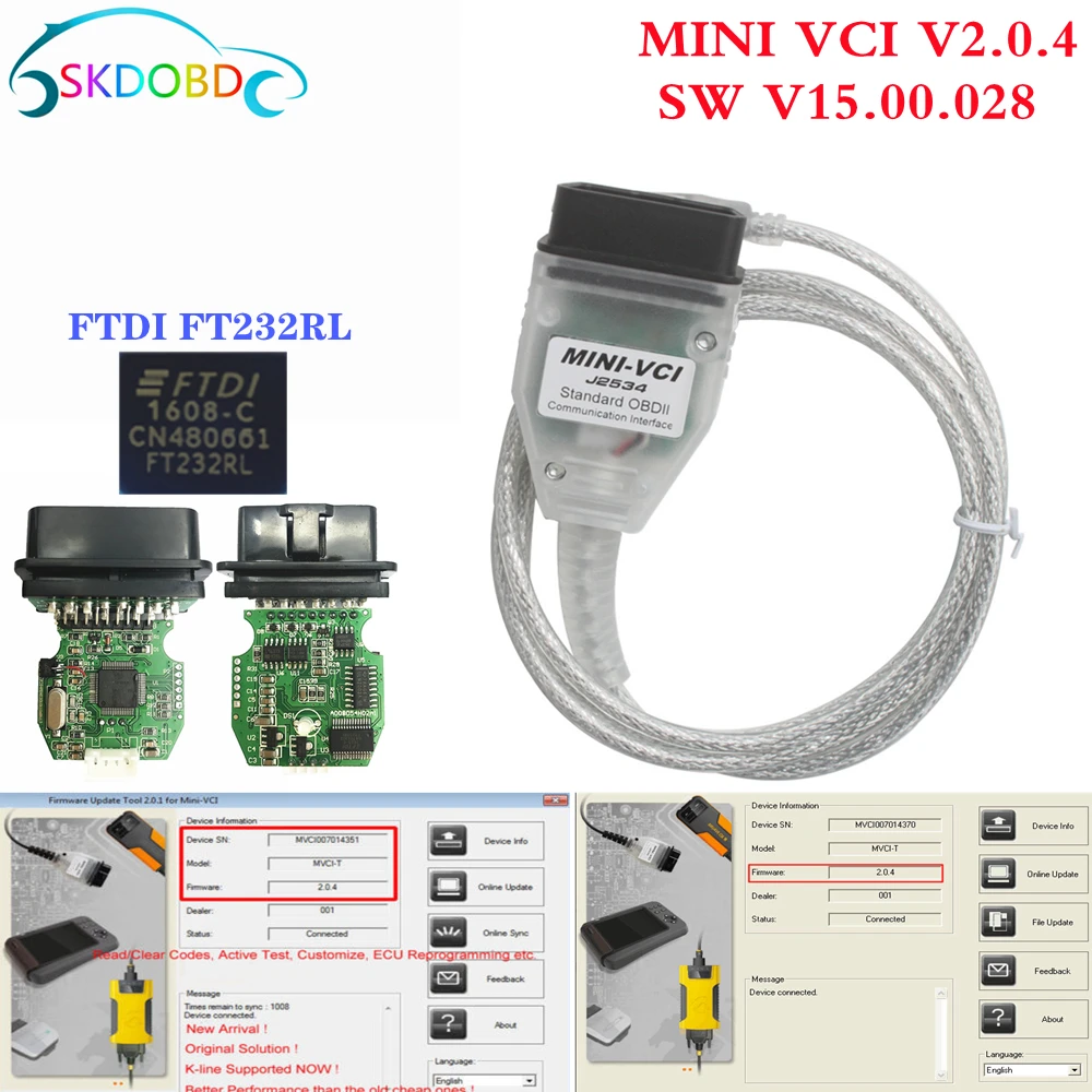 Для Toyota MINI VCI новая прошивка V2.0.4 Dual K + DCAN поддерживает интерфейс K-Line последняя