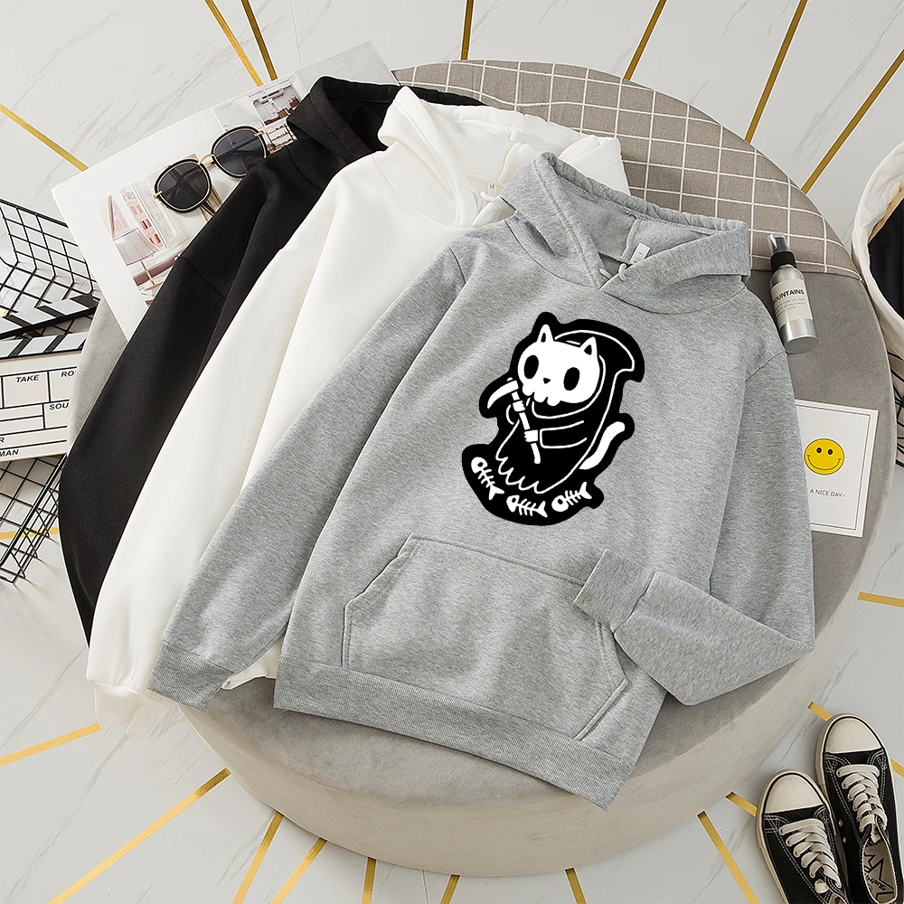 

Толстовка с капюшоном, Толстовка на шнуровке, Женская толстовка с милым котом и черепом для девочек, спортивные костюмы, толстовки с капюшон...