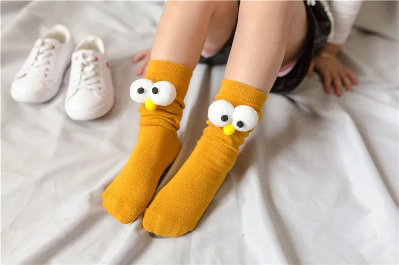Baby Cotton Long Socks Toddler Colorful Cute Cartoon 3D Big Eyes Sock Kids Solid Color Socks Spring Autumn Fashion Kids Gift