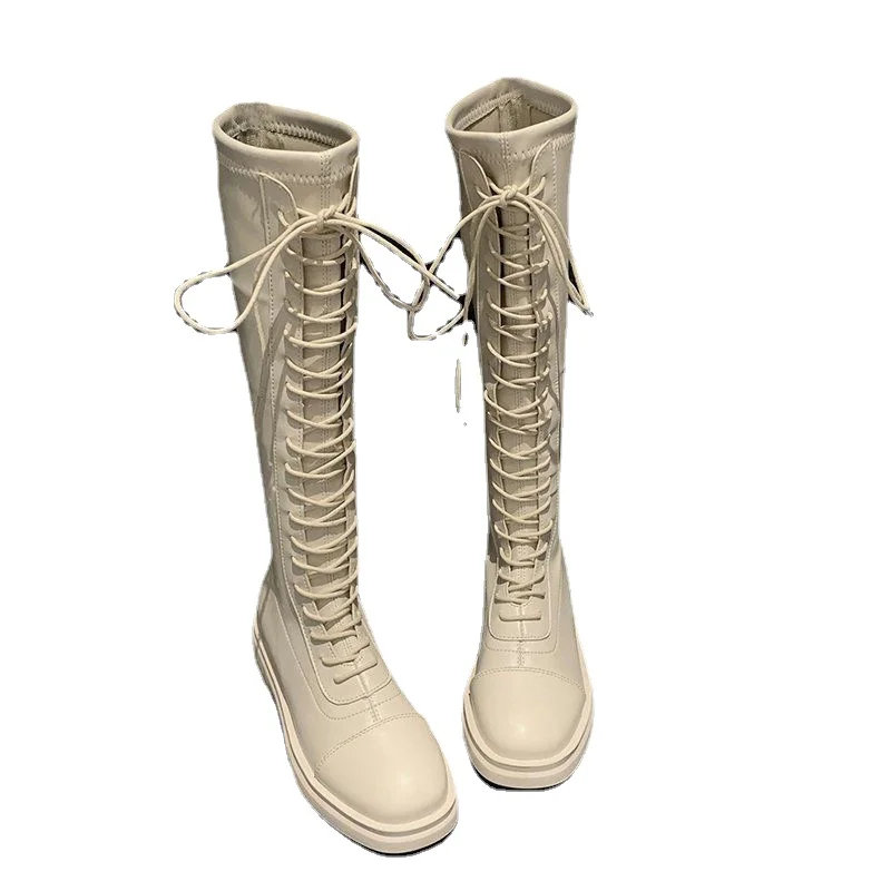 Весенние женские длинные сапоги выше колена средней длины до бедра кожаные для