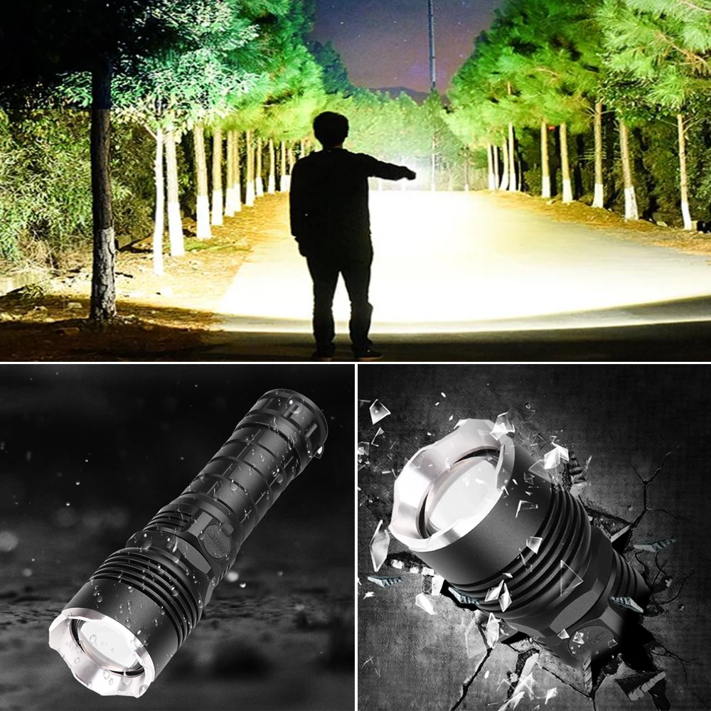 

Powerful XHP50 LED Flashlight USB Charging LED Tactical Torch Support Zoom 5 Lighting Modes Powered By 18650 or 26650 Battery