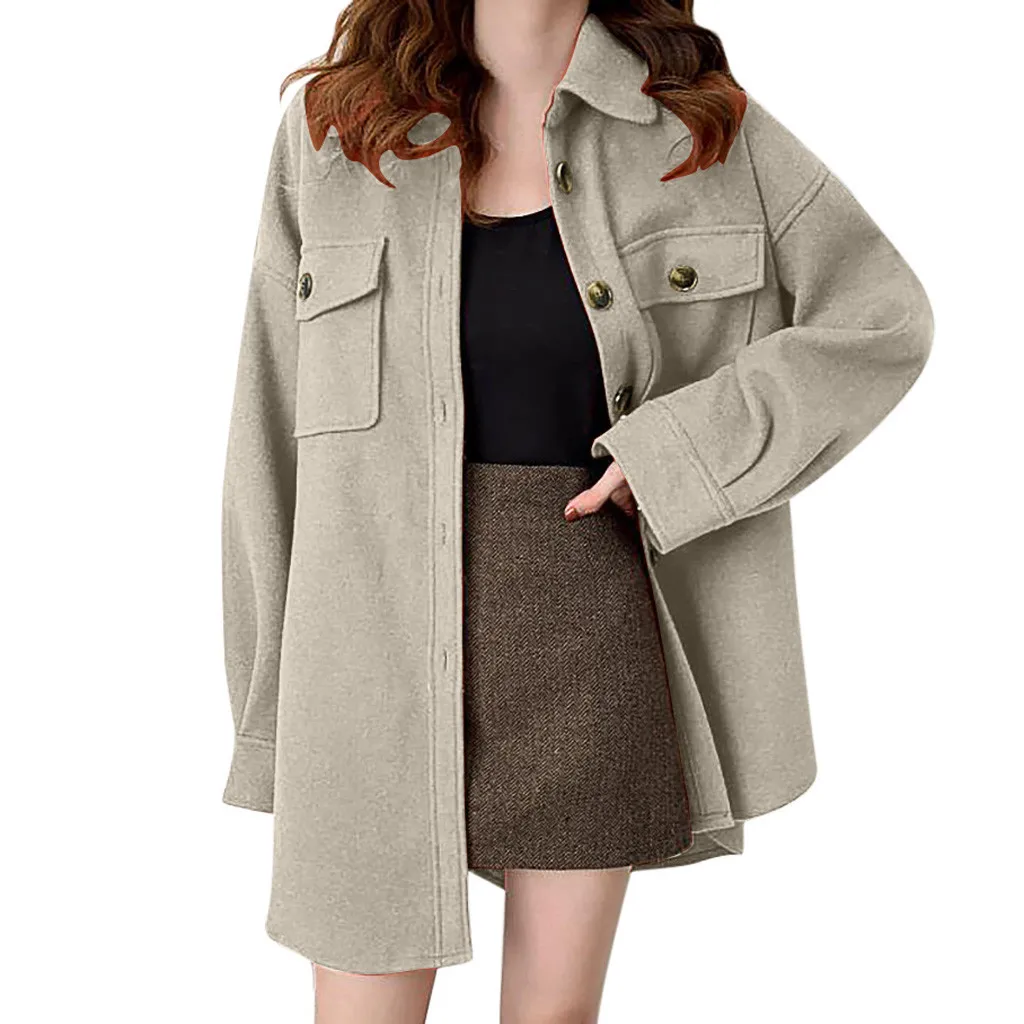 Женское пальто из искусственной шерсти на пуговицах кардиган с длинными