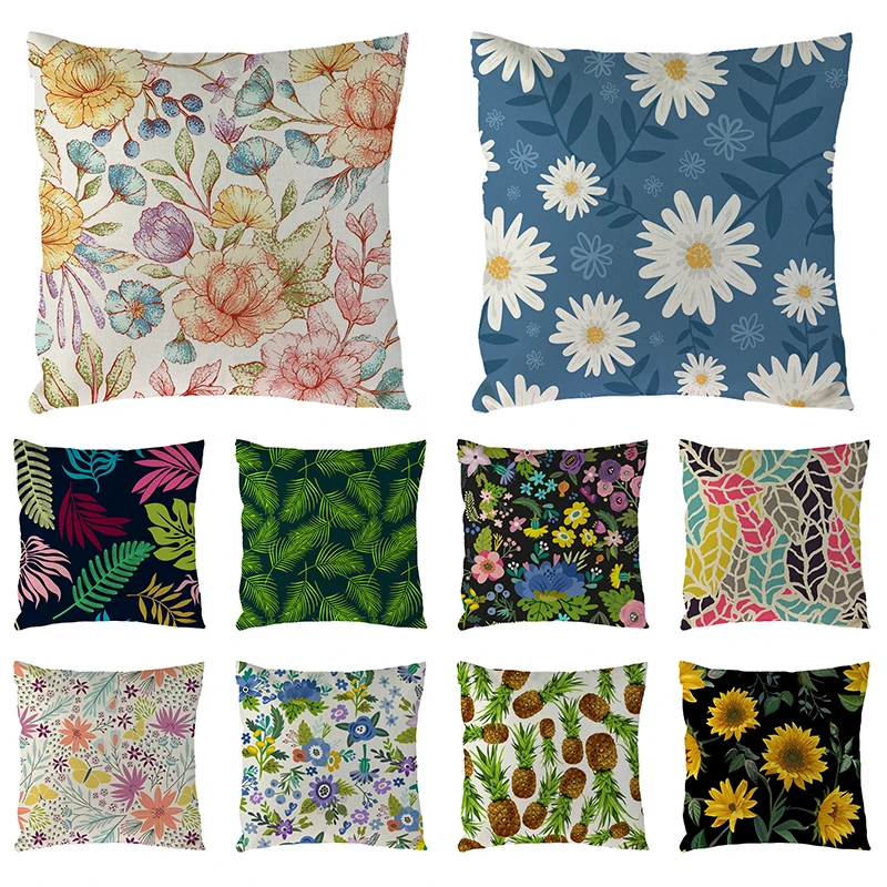 

Чехол на подушку с цветными растениями, наволочка в винтажном стиле, льняное хлопковое сиденье с цветочным принтом, 45x45 см, домашний декор, ...