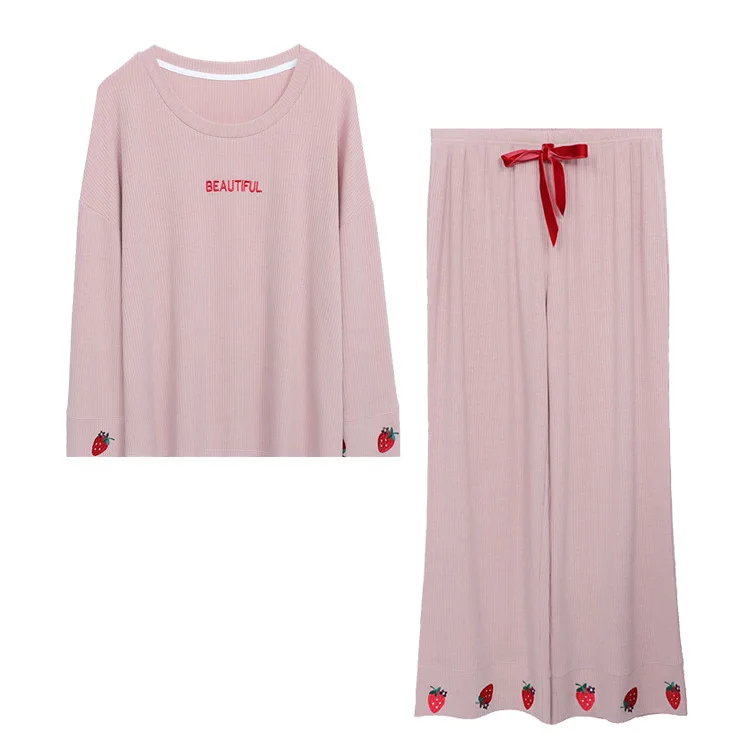 

New large size pajamas women's spring and autumn lovely leisure fashion embroidery suit home clothes women pajama set casual