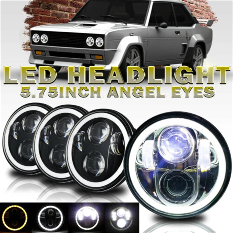 

2/4PCS 5.75" 5-3/4" LED Headlights DRL Angel Eyes DOT Hi-Lo Beam for Vintage Fiat Base/Spider Convertible 1970-1978