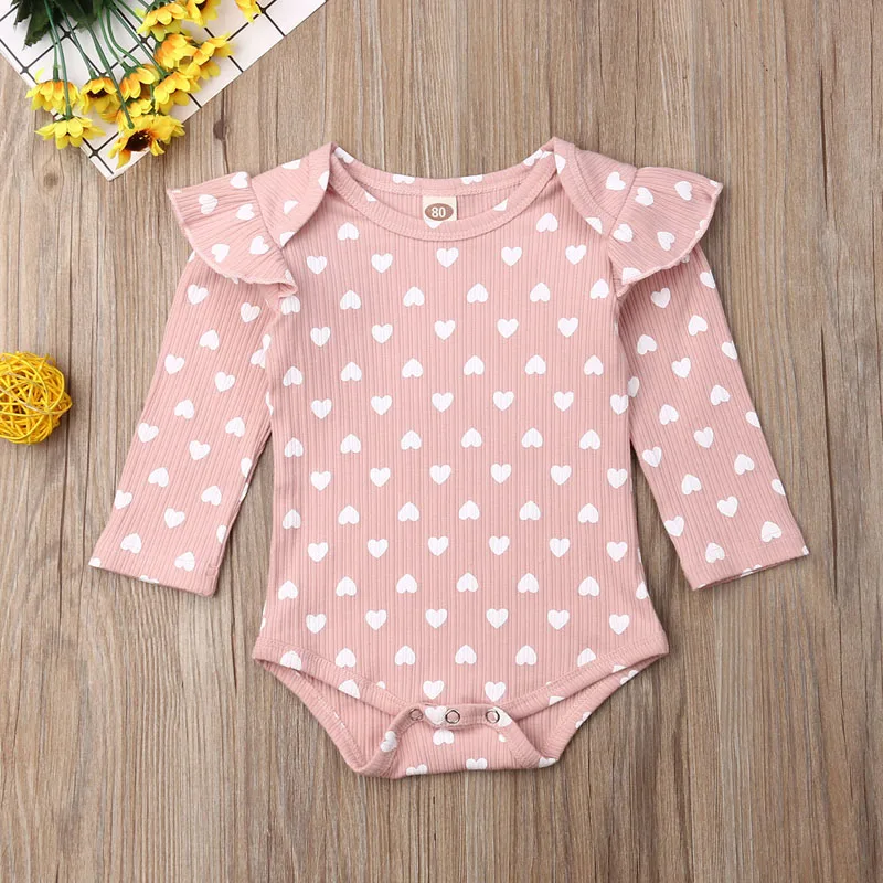 Casual 0-24M Toddler Newborn Infant Baby Girls Clothes Peach Heart Ruffle Jumpsuit Knitting Bodysuit Autumn Outfit | Мать и ребенок
