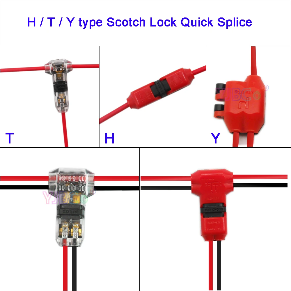 

5PCS H/T/Y type 1pin/2pin Scotch Lock Quick Splice 24-20AWG Cable Wire Connectors for Terminals Crimp Electrical Car Audio