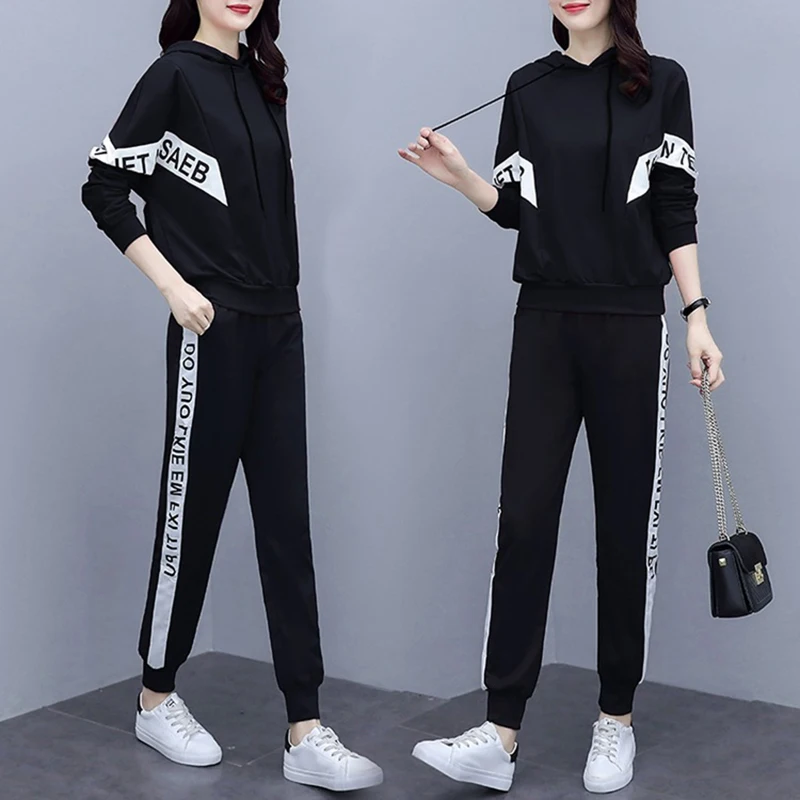 

sports suit women's autumn and winter new women's fashion loose hooded nine-point harem pants casual two-piece women