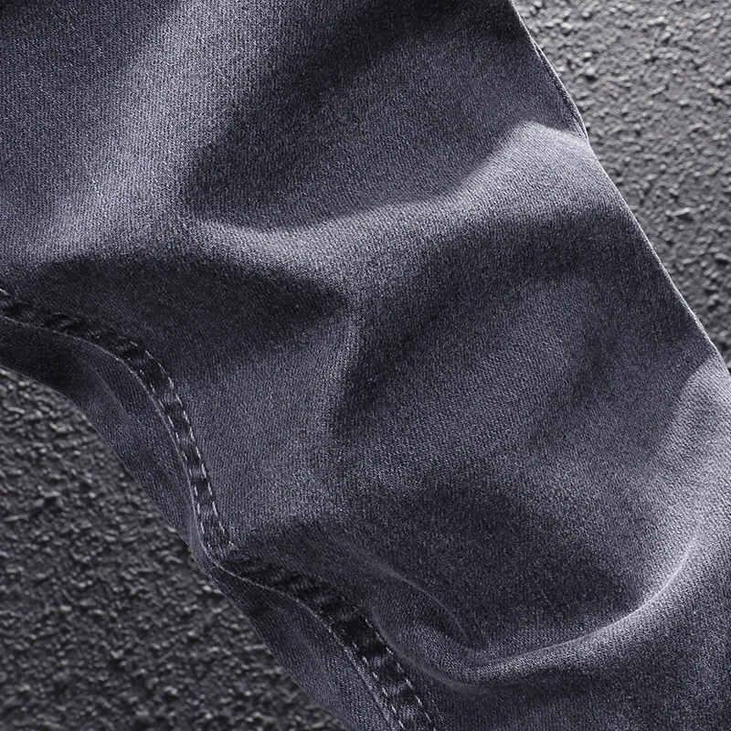 Newly Designer Fashion Men Jeans Retro Black Gray Slim Fit Elastic Casual Denim Pencil Pants Street Korean Style Stretch Jeans