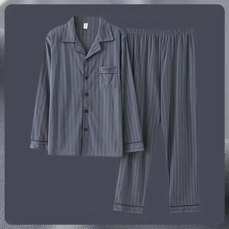 

Пижама Мужская, осень 100%, размера плюс хлопок, с длинным рукавом, 2 шт./компл., Повседневная Домашняя одежда, мужская ночная рубашка