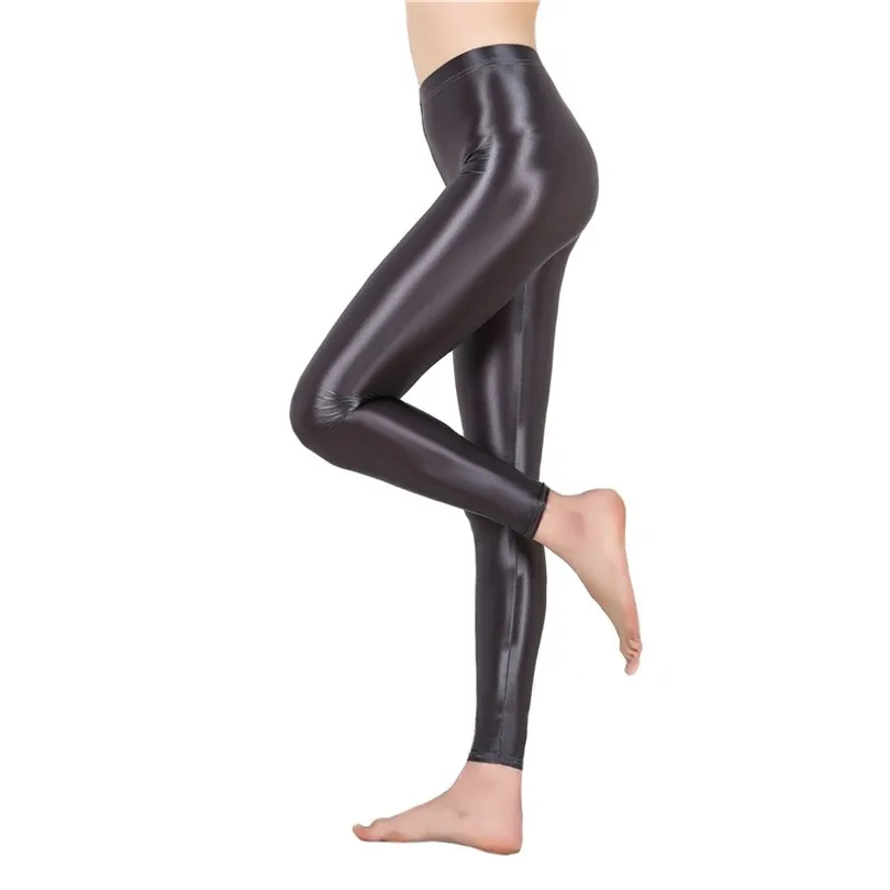 CKAHSBI Spandex Black White Women Satin Glossy Leggings Shiny Neon High Waist Stretch Workout Fitness Tights Fitness Trousers
