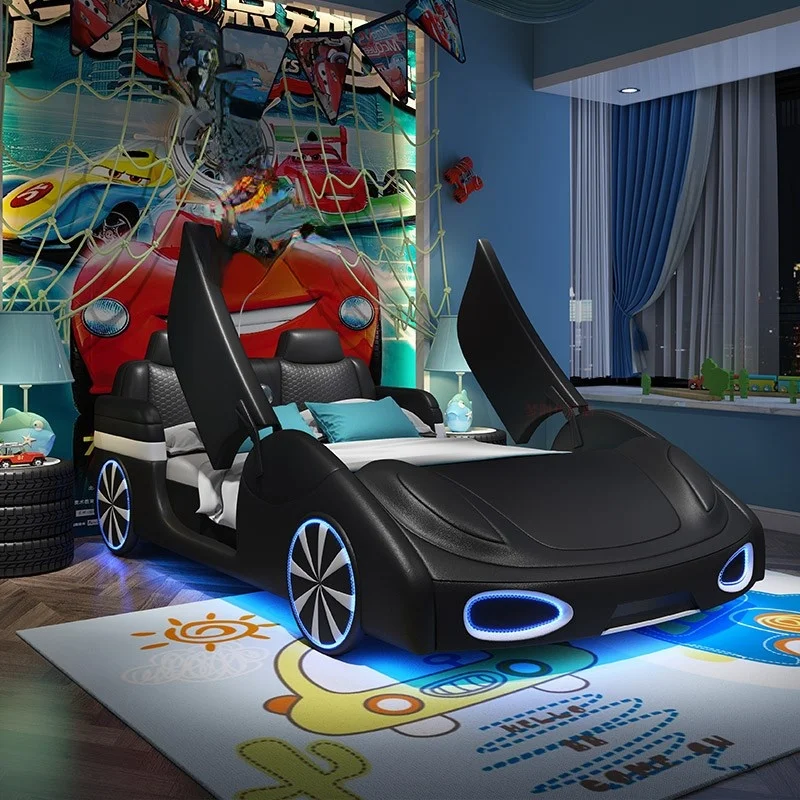 

Wholesale children bedroom furniture solid wood frame fashion design kids twin car beds for boy