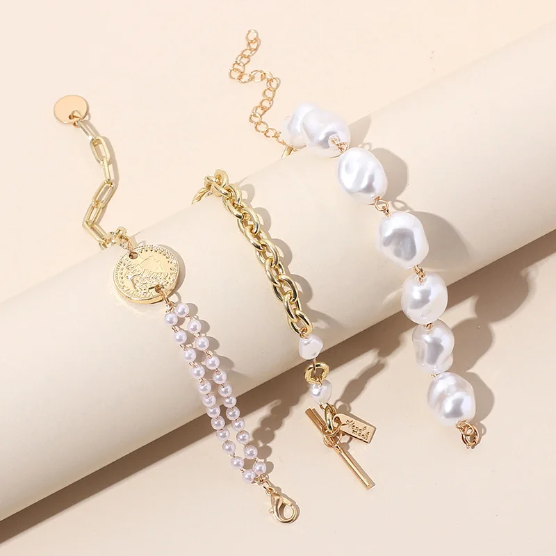 Женский браслет из сплава 2020 неправильной формы с имитацией жемчуга цепочка на