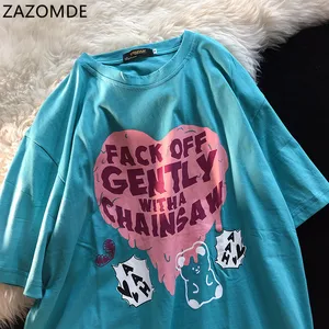 ZAZOMDE  2021 Cartoon Love printing Design Man Graphic Cotton Tees Fashion Tops Same style for men and women Oversized T-shirt