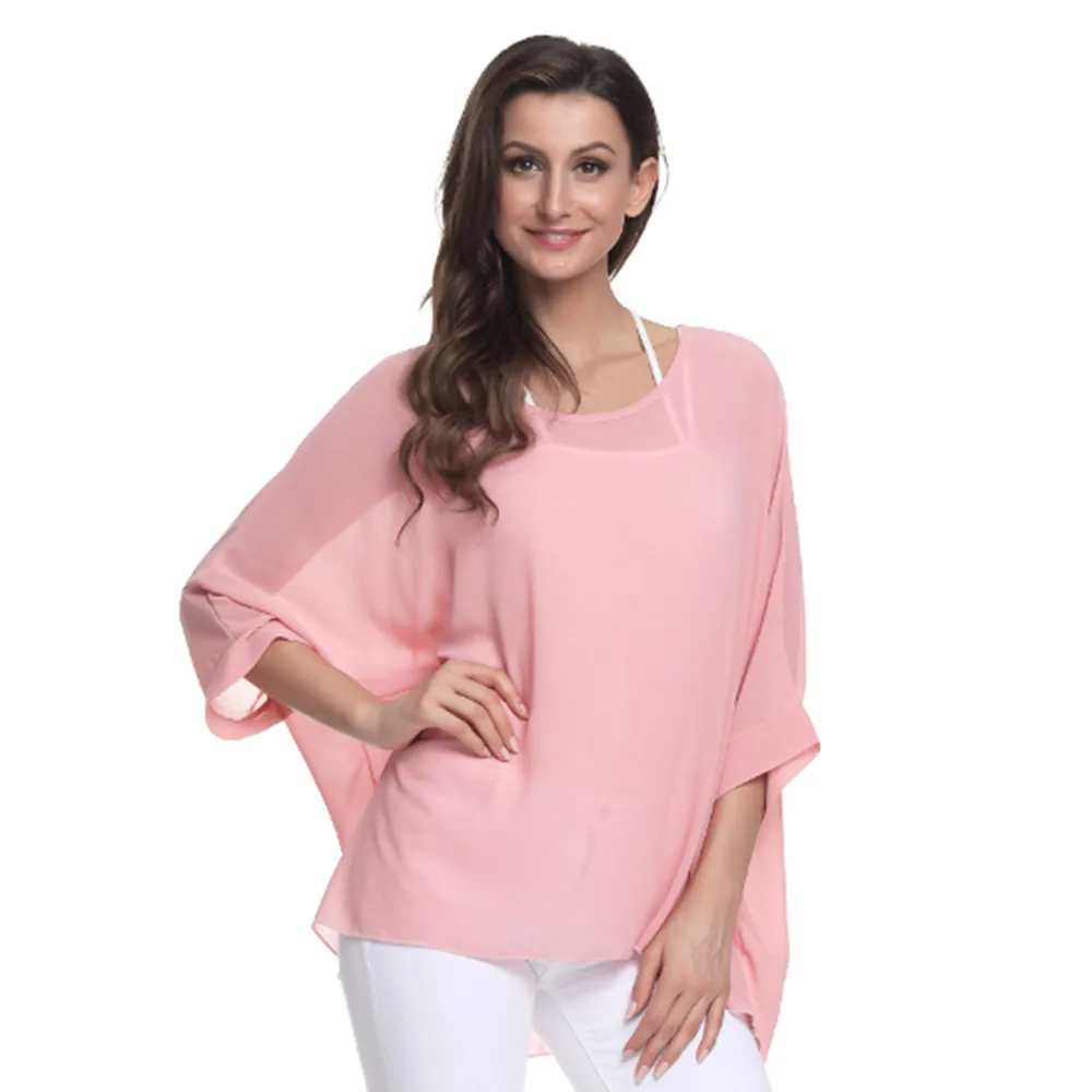 Женская шифоновая блузка с рукавом летучая мышь|Блузки| |